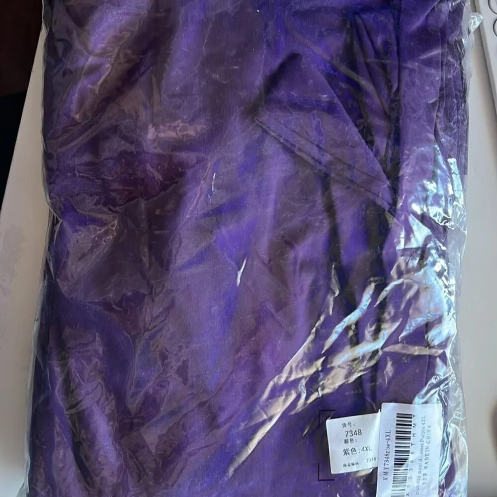 Women Plus Size maxi Dress 3/4 Sleeve V Neck Printing Purple tie belt 4XL - Picture 7 of 7